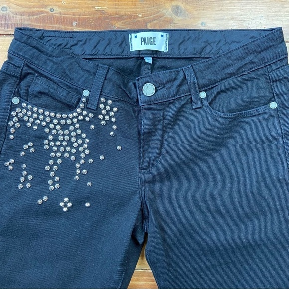 Paige black studded black jeans lightweight denim low rise waist size 27 - Picture 5 of 13